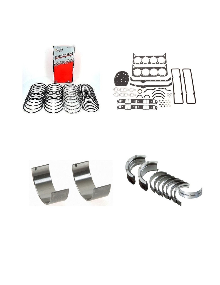 SBC 350 Engine Re-Ring Overhaul Kit: Rod Bearings, Gaskets & Rings (2-Piece Rear Seal)