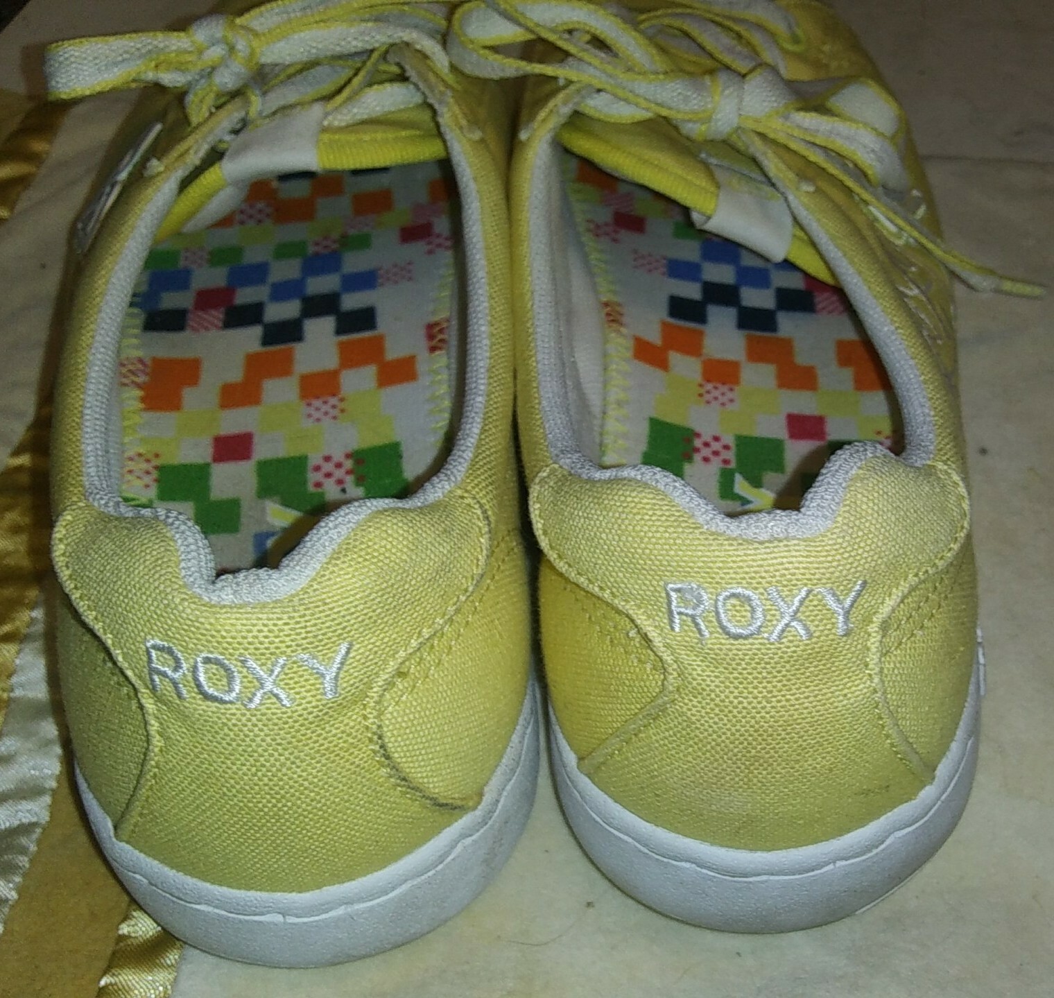 Roxy Women's Yellow w White Laces/Trim Canvas Tie Shoes Size 9M White
