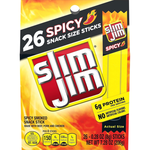 Smoked Meat Sticks, Spicy Flavor, 6g Protein Per Serving, Snack Size, 0.28 oz. (