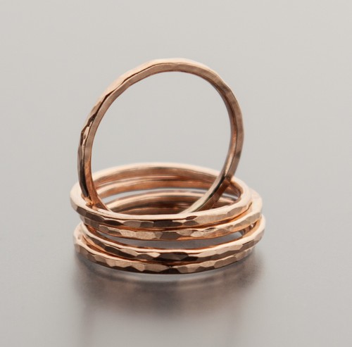 Stacking Ring 14K Rose Gold-Filled Hammered Texture Handcrafted Ring Single Ring - Picture 2 of 6