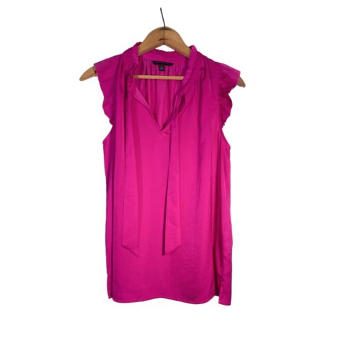 Banana Republic PINK Tie Neck Ruffle Sleeveless Top SMALL