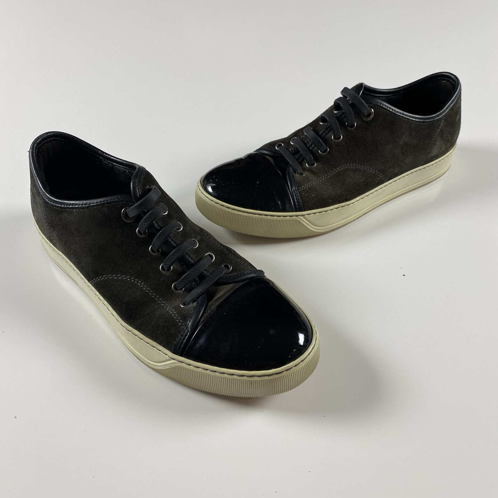 LANVIN Grey/Black Suede Patent Leather 
