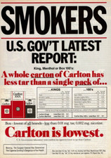 1982 Vintage Print Ad Smokers U.S. Gov't Latest Report A whole carton of Carlton