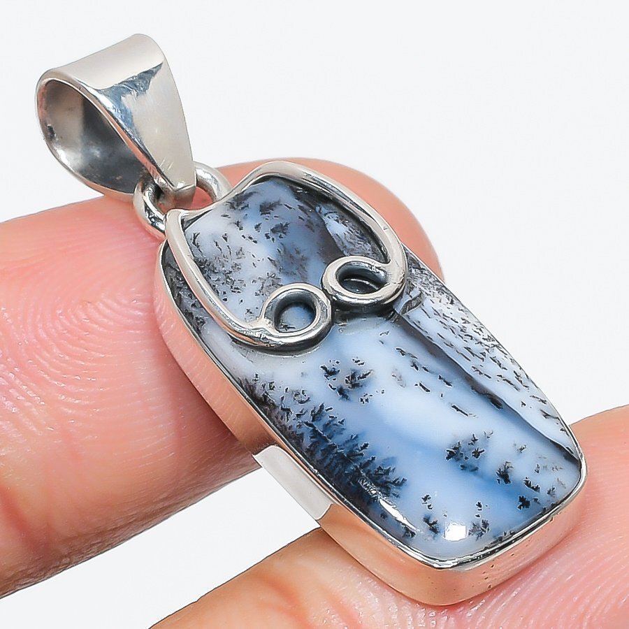 Natural Dendrite Opal Gemstone 925 Solid Sterling Silver Gift Pendant 1.50