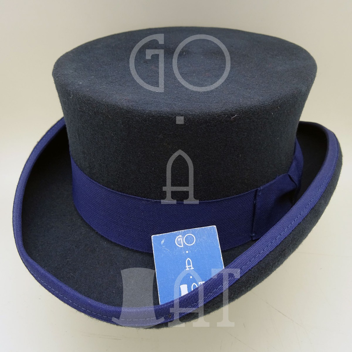 VINTAGE Wool Felt Topper Top Hat Coachman Tuxedo Men Victorian 61cm Navy