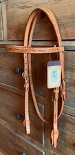 Light Oil 5/8” Leather Browband Headstall w/Tooling & Quick Change Bit Ends NICE