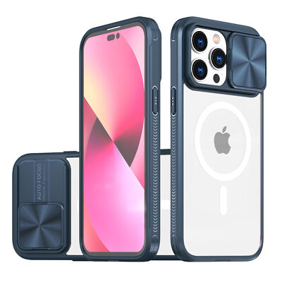 For iPhone 16 Pro Max Mag-Safe Magnetic Case with Slide Camera Cover Clear Back