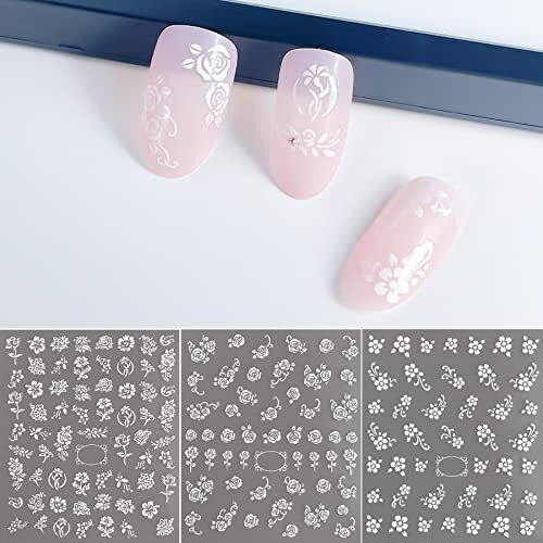 White Flower Nail Art Decal Stickers for Women Fingernails Acrylic