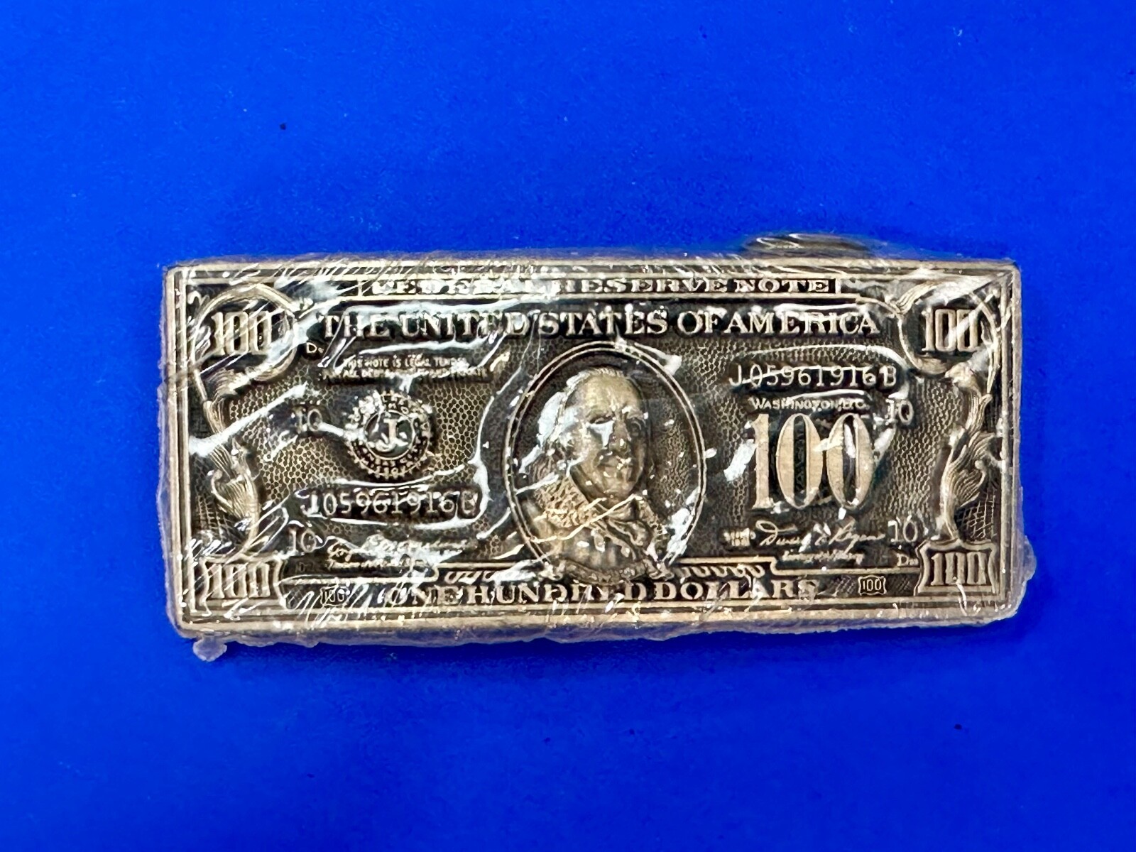 100 Dollar Bill Benjamin Solid Brass Nos Belt Buc… - image 3