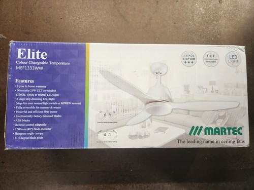 MEF1333WW Martec Elite AC 48" 1220mm Ceiling Fan+20W LED Light White ABS Blades - Picture 15 of 16