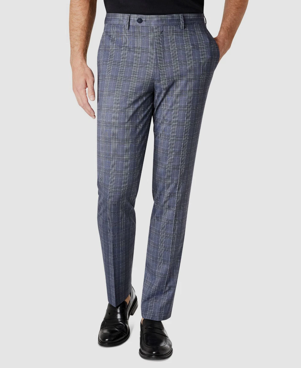 190 Michael Kors Men s Blue Plaid Knit Modern Fit Trousers Dress