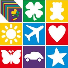 24 Pieces Stencils for Kids 8 Inches Drawing Stencils Chalk Stencils Large Wa...