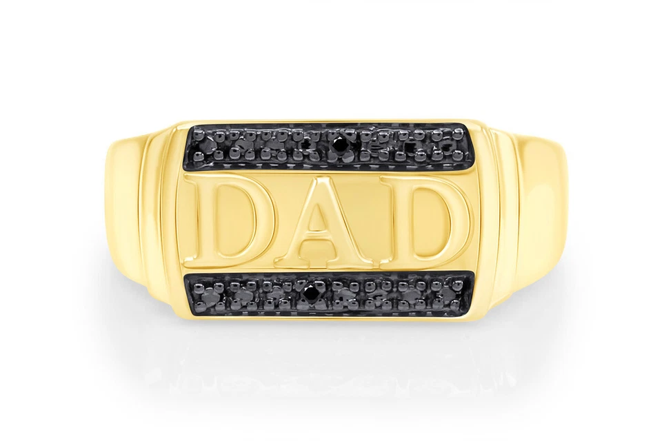 Мужской папа группы кольцо круглый реальный черный бриллиант в 14K желтое золото покрытием серебра
