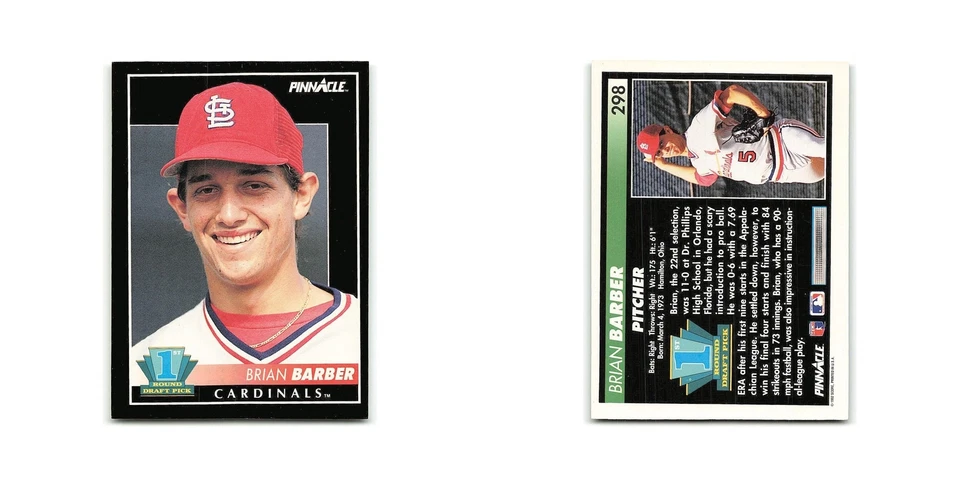 Brian Barber Rookie 1992 Pinnacle #298 St. Louis Cardinals Baseball Card NM - Image 3 of 3