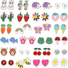 24 Pairs Hypoallergenic Stud Earrings for Girls Kids Cute Stainless Steel...