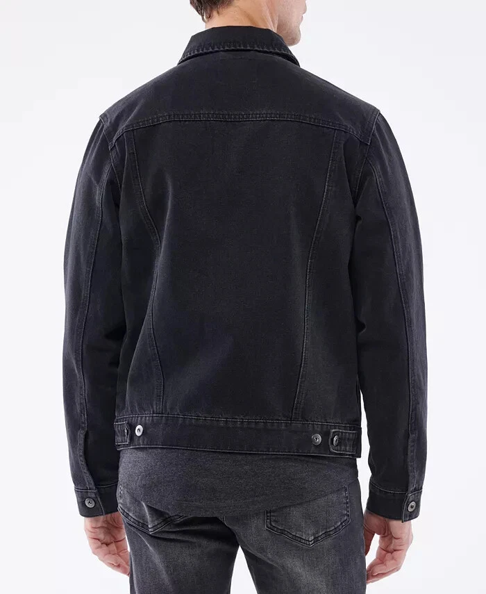 Mens LAZER 100% AUTHENTIC Long Sleeve Trucker Button Up Jacket Black Wash - product detail image 2