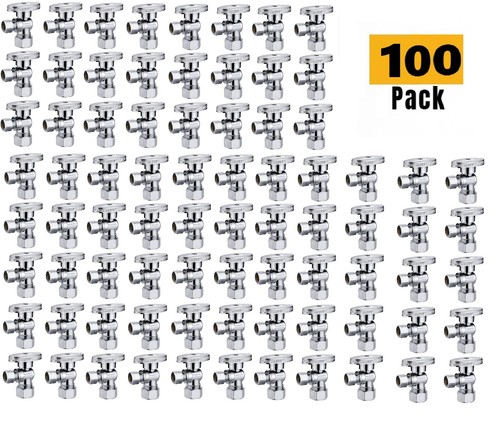 100Pcs Heavy Duty 1/4Turn Angle Stop Water shut off Ball Valve 5/8"OD x 3/8"Comp
