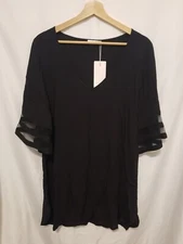 EKOUAER Swimsuit Cover Up Dress Small Black Sheer V-Neck 3/4 Sleeve Pullover