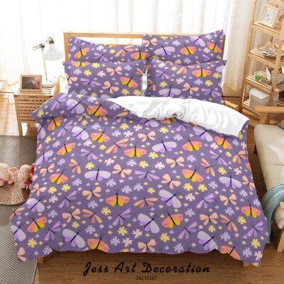 3D Butterfly Floral Pattern Colorful Quilt Cover Set Bedding Sets Pillowcases 64