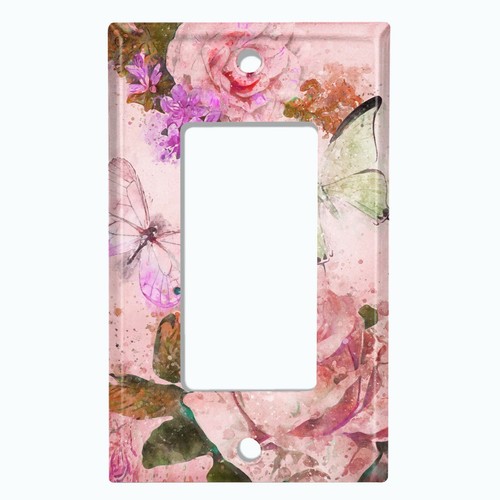 Metall Lichtschalter Abdeckung Wandplatte Schmetterling Blume weiß rose rosa ROS010 - Bild 6 von 14