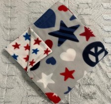 Dog Fleece Blanket NEW Medium 28 x 47 Patriotic Starts  Hearts with Stars