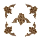 4Pcs Rose Flower Carving Natural Wood Appliques Furniture Cabinet Figurine Decal