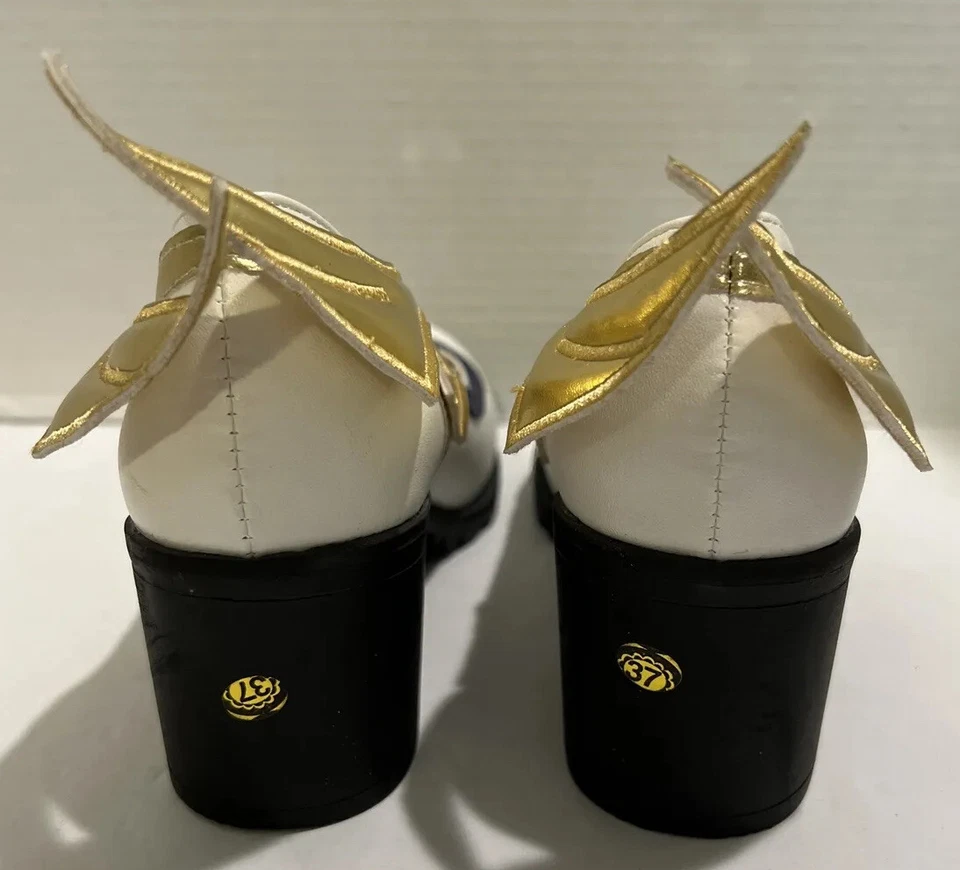 Zapato Cosplay Genshin Impact Blanco Azul Marino Rayas Alas Doradas Talla 37 Disfraz de Halloween Foto 3 de 4