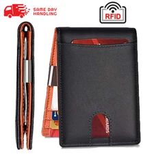 RFID Blocking Men Ultra-thin Leather Wallet Front Pocket Cash Card Holder Purse