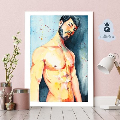 HOT GUY watercolour painting, Art print or original artwork
