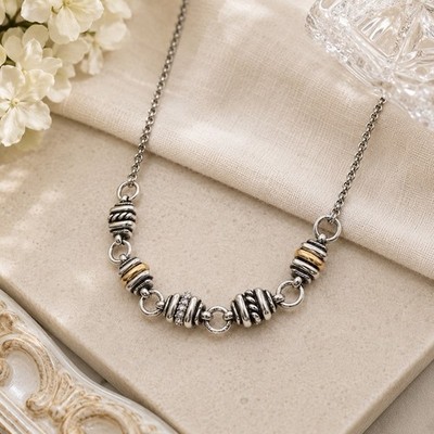 Brighton NWT Charlotte Necklace Dual Tone Beaded Stations Crystal Accents 20''
