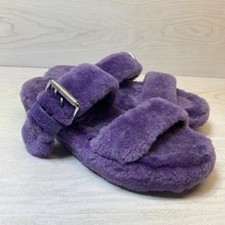 UGG Womens 9 Fuzz Yeah Slide Sandal Purple Sheepskin Buckle Slipper 1104662