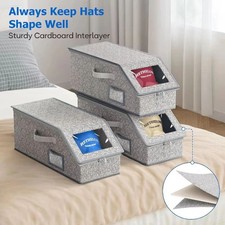 Stackable Hat Organizer for Baseball Caps Grey Storage Box with Clear Window Lid