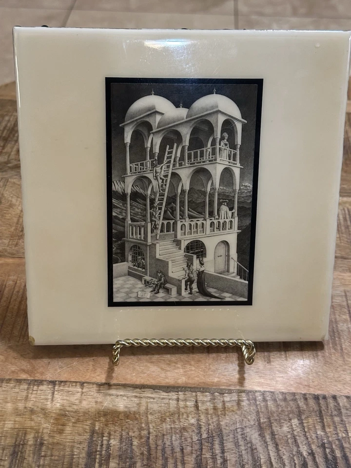 Vintage Decorative MC Escher Belvedere print on a ceramic tile for wall hanging - Image 2 of 4