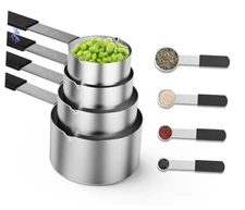 Magnetic Stackable Stainless Steel Measuring cups and spoons set,4 8 Black