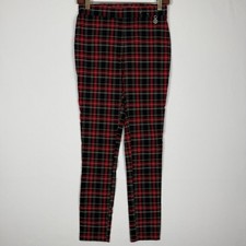 Tommy Hilfiger Plaid Ankle Pants Slim Fit Stretch Womens 4 Pull On Red Y2K