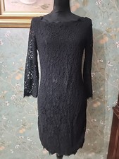 Diane Von Furstenberg Women's Black Little Dress Size 14 Lace Cocktail Party