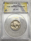 1937 D 3-LEGGED Buffalo Nickel 5c ANACS VF25 KEY VARIETY -Lamination Error- Rare