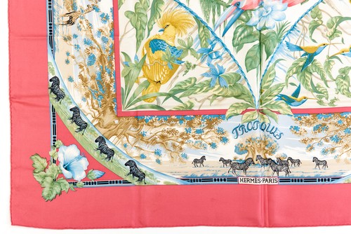 Hermes Silk Scarf Carre 90 "Tropiques" Pink Silk Scarf - Picture 5 of 8