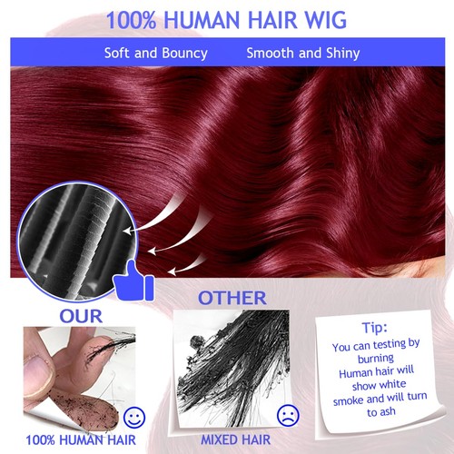 20 Inch 99j Burgundy Lace Front Wigs Human Hair 13x4 HD Red Burgundy Wig Huma... - Picture 4 of 6