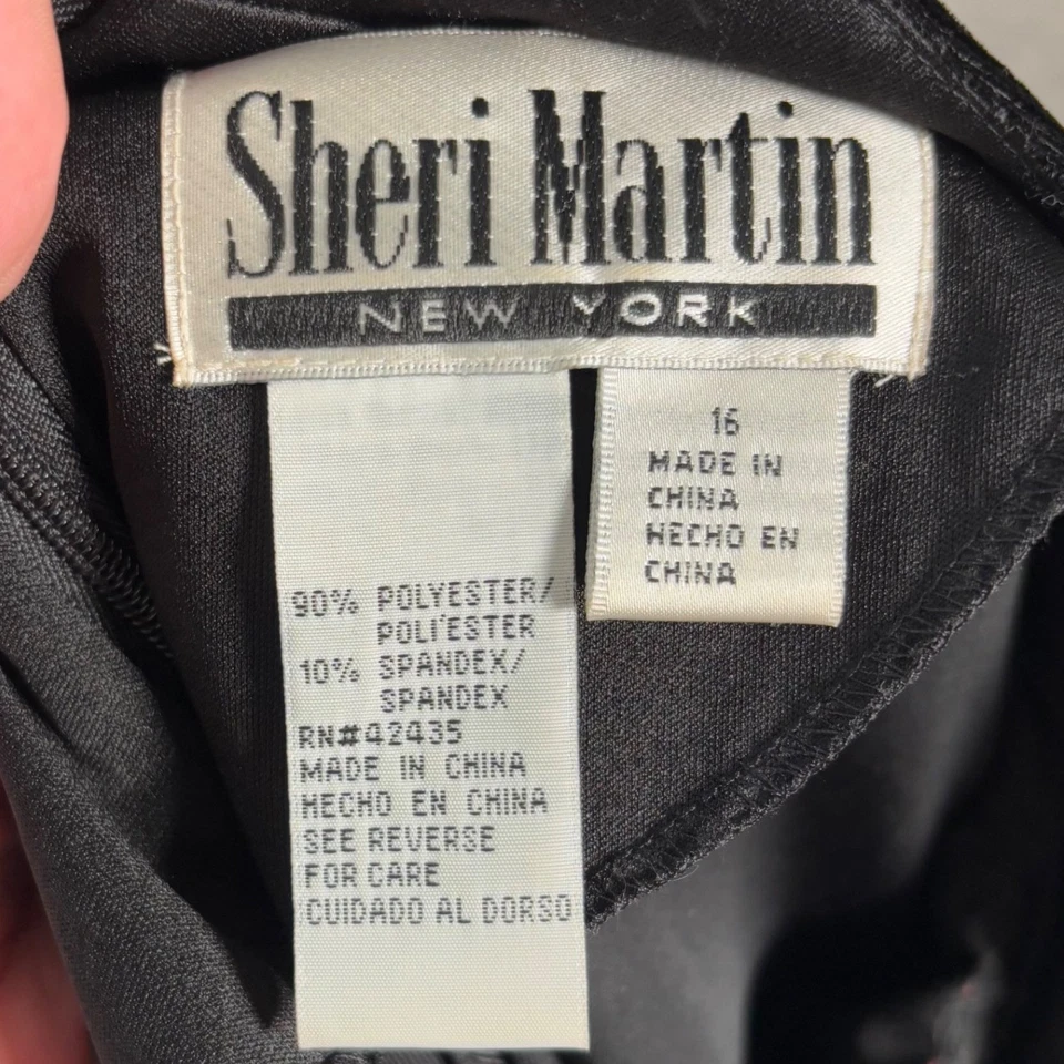 Maxi Vestido Vintage Sheri Martin Cheongsam Qipao Talla 16 Negro Rojo Terciopelo Floral Foto 3 de 4