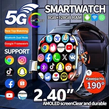 Android 9.0 5G Smart Watch 2.4" AMOLED 2100mAh 8+128GB GPS WiFi Apps