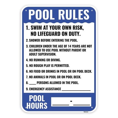 1PC Pool Rules Sign, 14 x 10 Inches - Aluminum - Swimming Pool Safety Swim At...