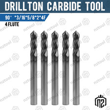 5Pcs 4 Flute 90 Degree 3/16" x 5/8 "x 2" Solid Carbide Drill Mill - AlTiN Coated
