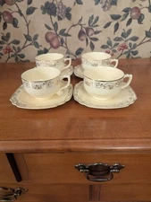4-VINTAGE HOMER LAUGHLIN CENTURY GARLAND PATTERN CUP/SAUCER SETS SQUARE