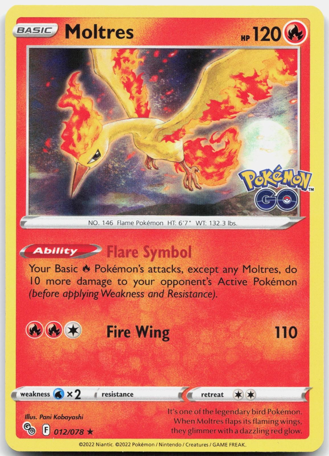 Moltres 012/078 Holo Rare Pokemon GO Pokemon Holo Near Mint