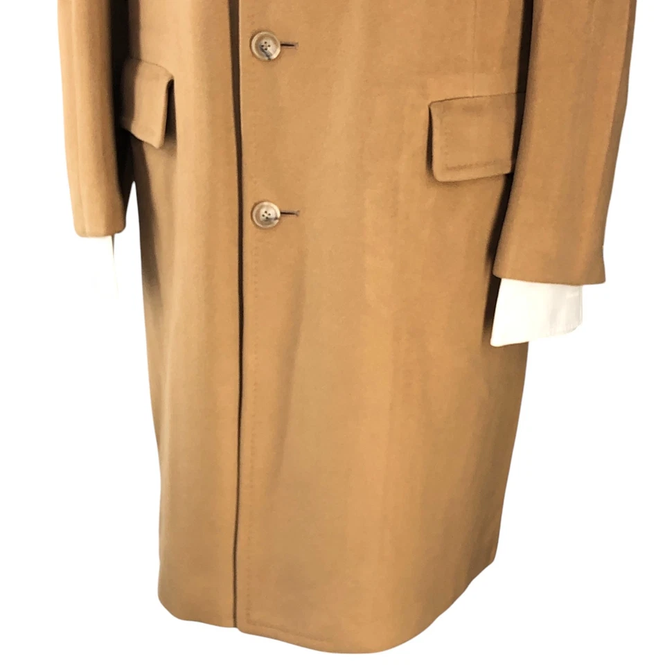 Neiman Marcus Mens Size 46R Overcoat Camel Cashmere USA Union Made Vintage 1978 - Image 3 of 4