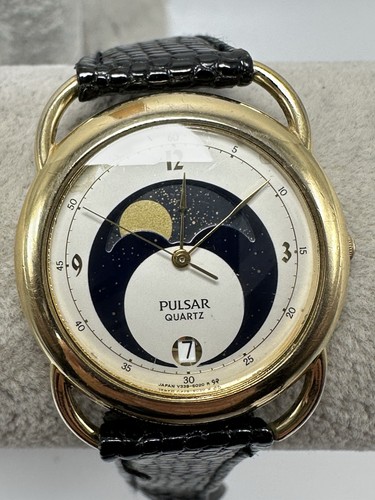 Pulsar V338-6000 Moonphase Galileo New Battery 33MM 7.25" Leather Vintage R5