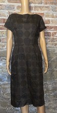 VTG 50 s 60 s Atomic Era Brown Circles Rockabilly Cotton Shift Dress Sz 6 Small