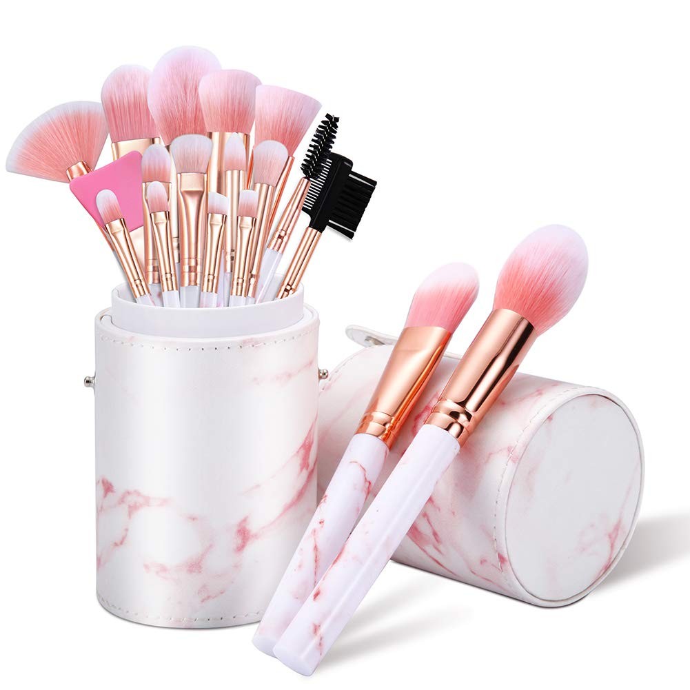 Makeup Brushes Sets Glamour Gaze 16PCS Pink Marble 16 Count (Pack of 1),
