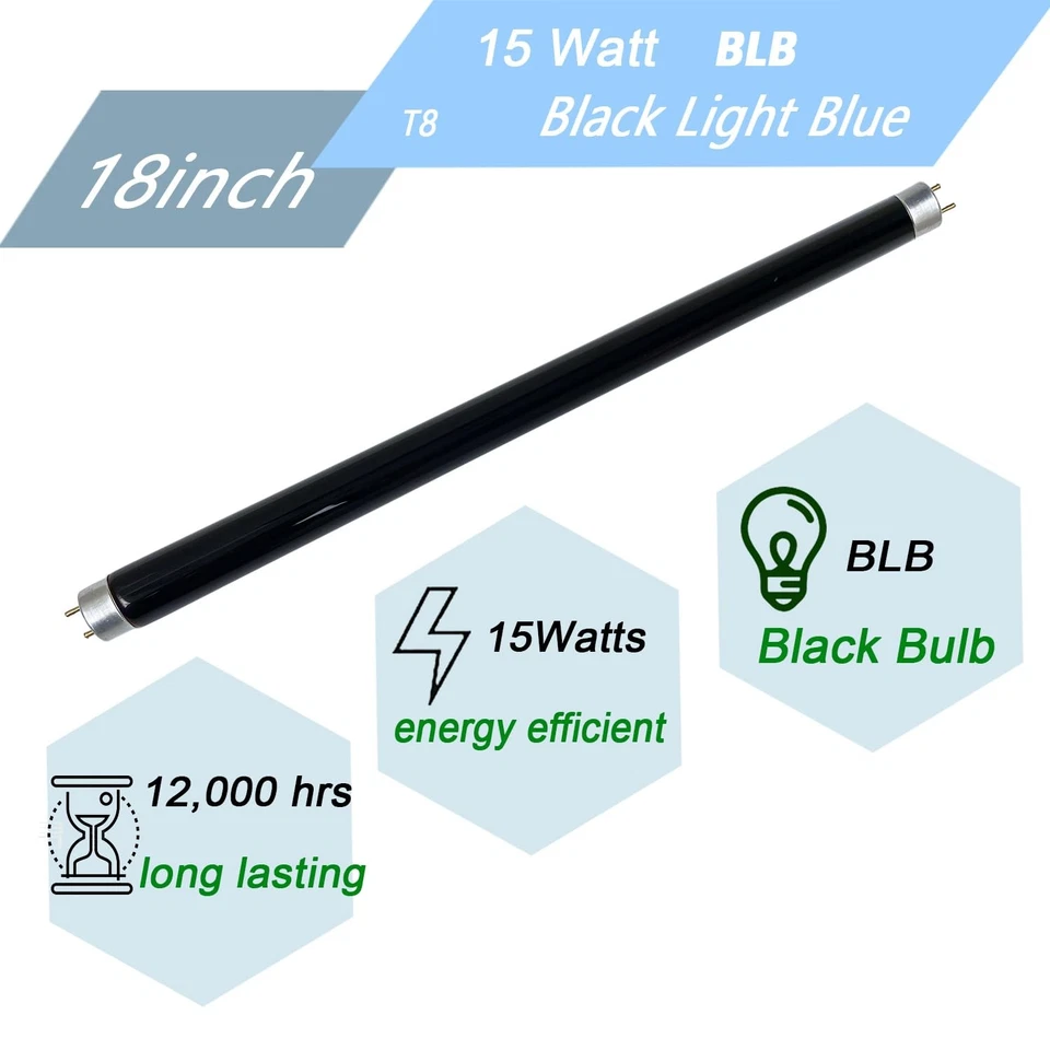 15W F15T8/BLB Black Light Bulb, 18 inch T8 Linear Fluorescent Blue Tube, G13 ... - Image 4 of 4